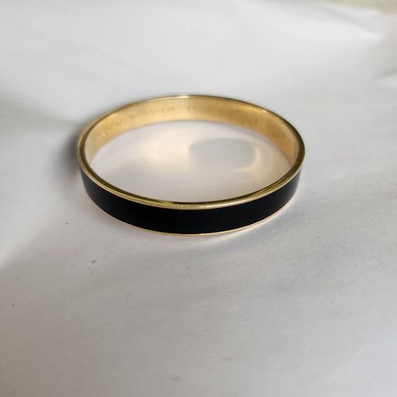 Kate Spade Gold plated Black enamel Bangle Bracelet Elegant Stamped Logo - Picture 10 of 12